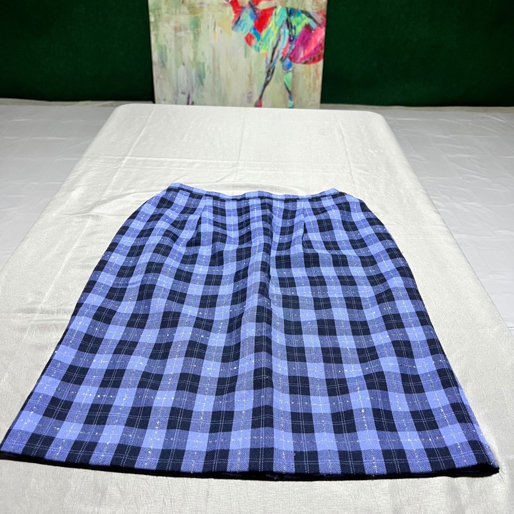 Vintage Thats Me Store Blue Plaid Metallic Pencil Skirt Size 6 Made in USA - Picture 6 of 6